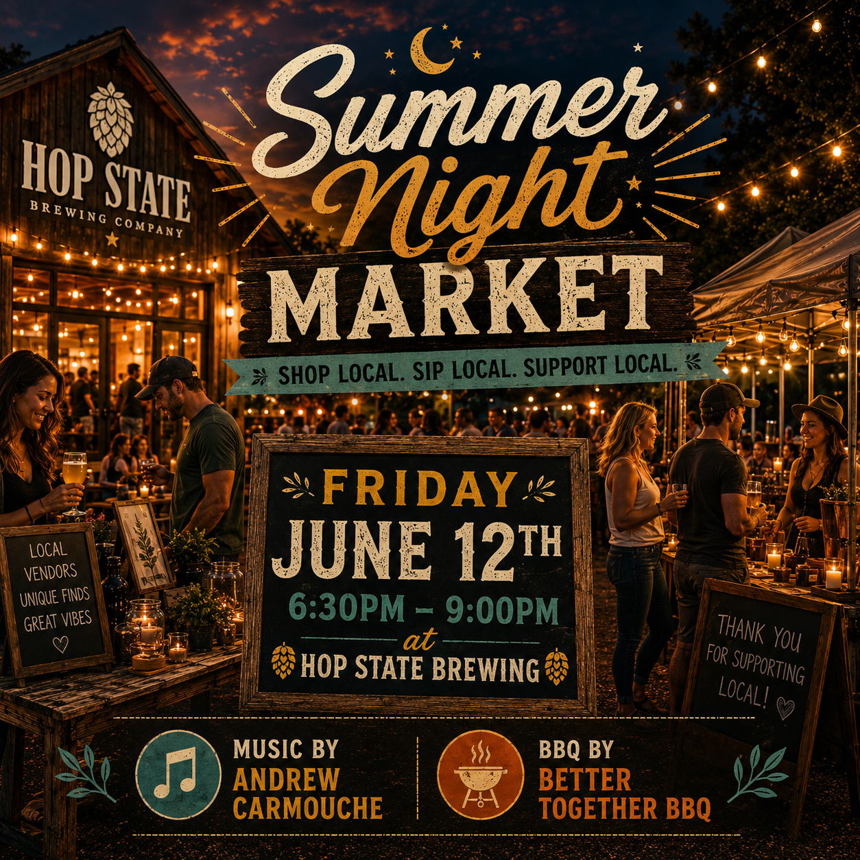Summer Night Market at Hop State Brewing June 12, 2026